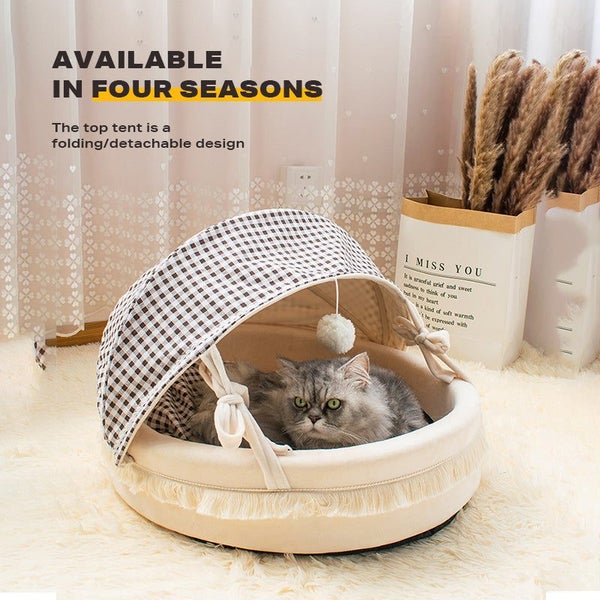 Ehc Pet Cat Calming Bed Cuddle Soft Warm Plush Cave Sleeping Nest Tent House Pet Carousel 6