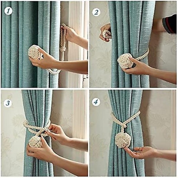 2pcs Curtain Holdbacks Hand Knitting Braided Drapery Tiebacks With Single Ball Carousel 2