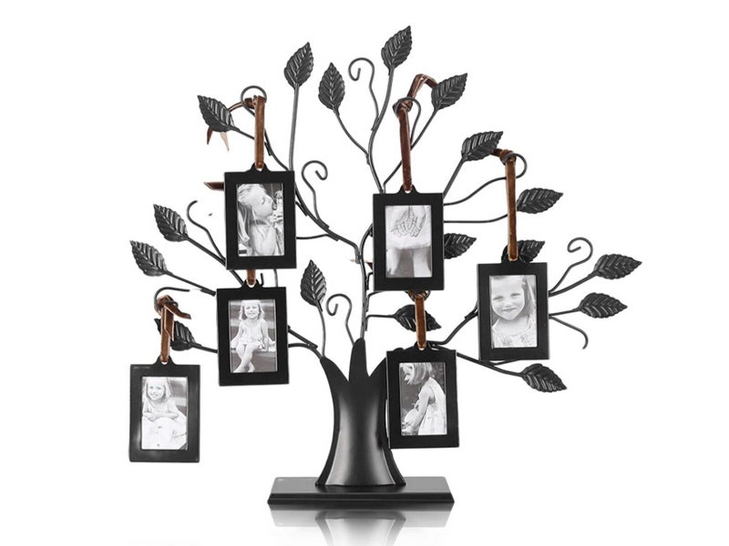 Family Tree Picture Frame Stand with 6 Hanging Picture Frames in Black Carousel 1