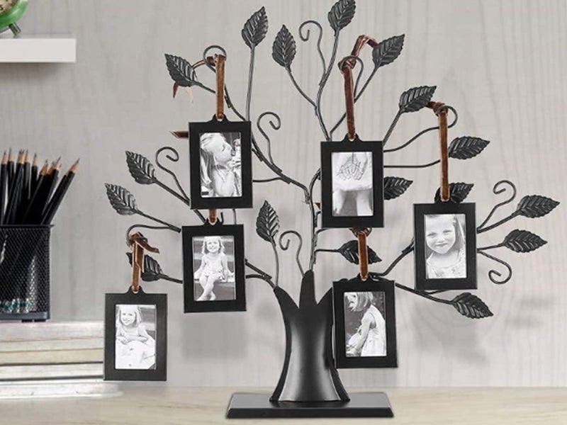 Family Tree Picture Frame Stand with 6 Hanging Picture Frames in Black Carousel 5