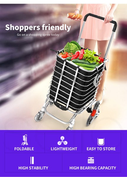 Mountview Foldable Shopping Cart Trolley Basket Grocery Portable Black 40L Wheel Carousel 2