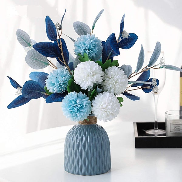 Artificial Flowers With Vase Faux Hydrangea Flower Arrangements For Home Garde Carousel 1