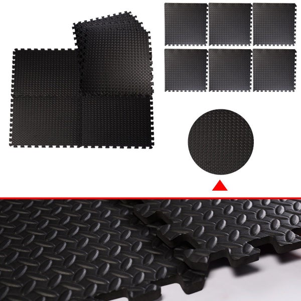 6 Pack EVA Foam Gym Interlocking Floor Puzzle Mats - Black Carousel 5