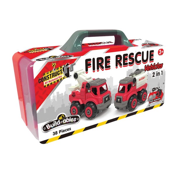 38pc Construct IT Buildables 2-in-1 Fire Rescue Truck Set w Case Kids 3+ Red Carousel 1
