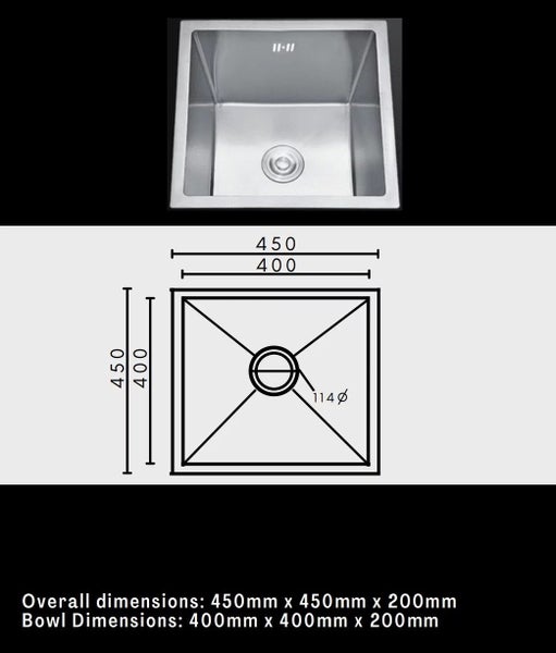 450x450mm Single Bowl Sink Stainless Steel Carousel 2