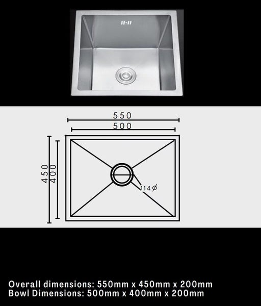 550x450mm Single Bowl Sink Stainless Steel Carousel 2