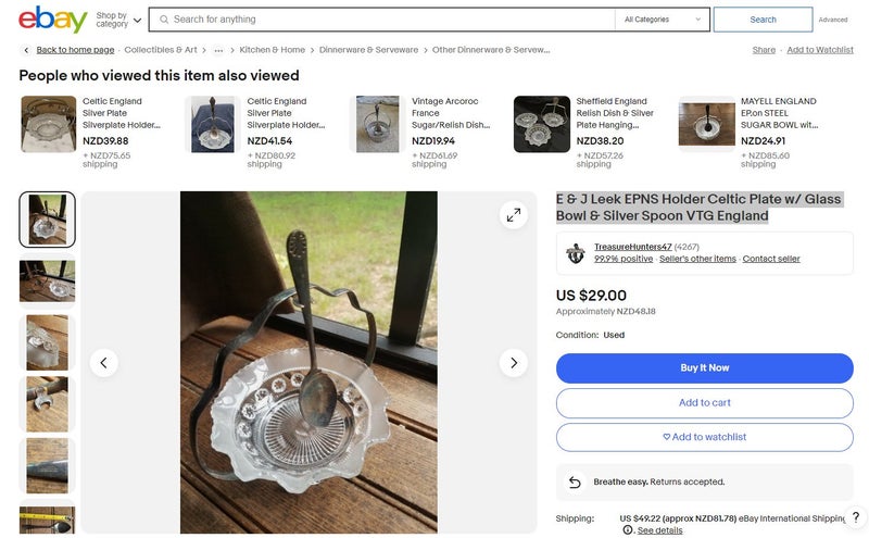 Vintage England - E & J Leek EPNS Holder Celtic Plate with Glass Bowl Carousel 2