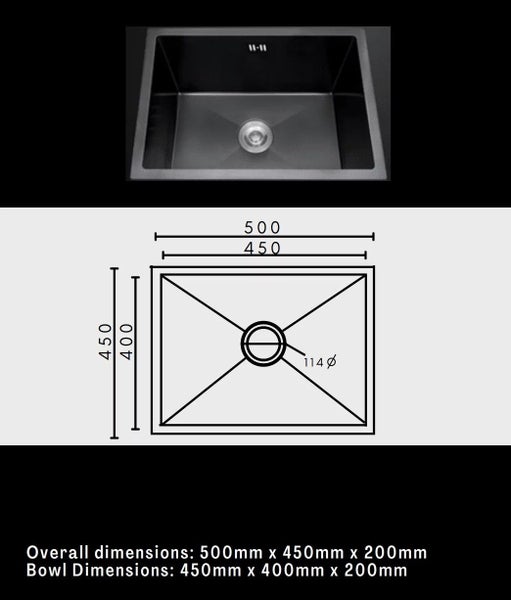 500x450mm Single Bowl Sink Dark Grey Stainless Steel Carousel 2