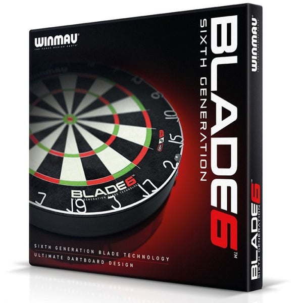 Winmau Blade 6 Dart Board + Black Printed Dartboard Surround + Darts Set Carousel 2