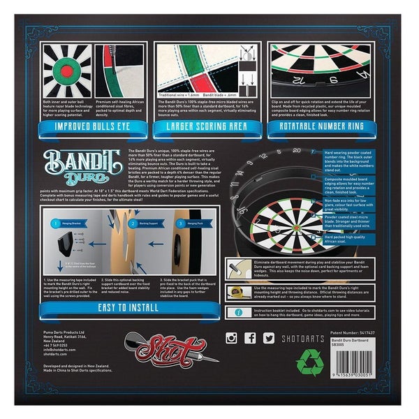 SHOT DARTS Bandit Duro Bristle Dart Board + Battlers Bar Holden Cabinet + Darts Carousel 14