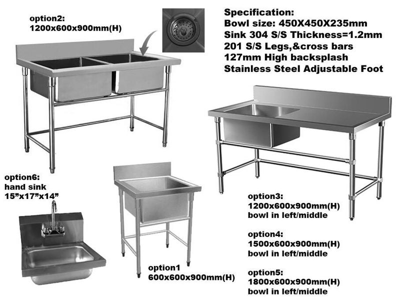 Sink Bench 120x60x90cm single sink Workbench Drainboard S/S Carousel 1