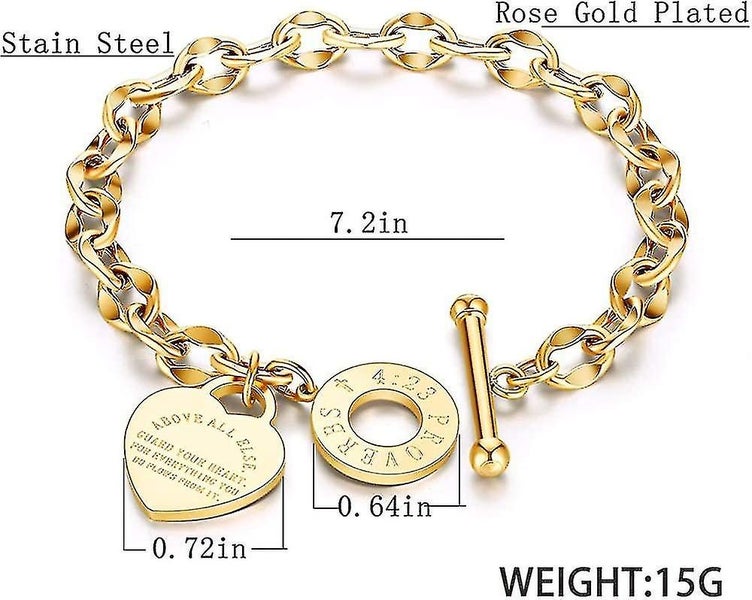 Stainless Steel Bracelet Love Heart Charm Bracelet For Women Teen Girls Romant Carousel 2