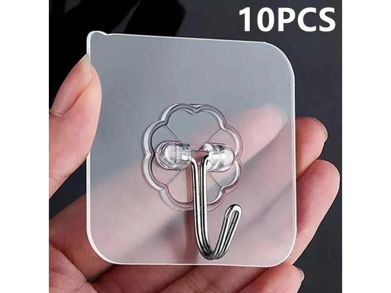 10PCS Transparent Stainless Steel Strong Self Adhesive Hooks Key Storage Hanger Carousel 1