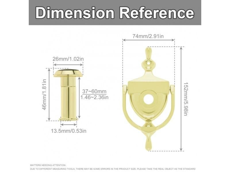 6 Inch Gold Knocker For 1.38-1.97 Inch Door Thickness Doors Carousel 1