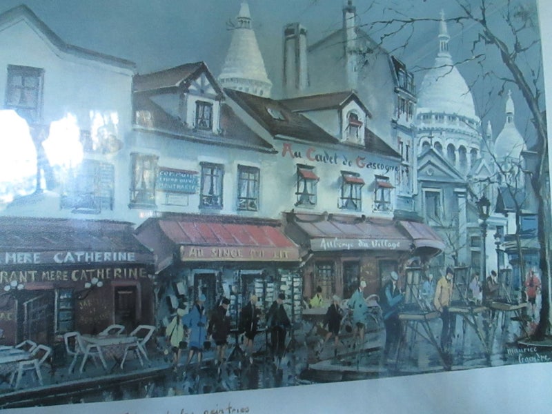 MID CENTURY PARIS SOUVENIR PAINTING.PLACE du TERTE in MONTMARTRE Carousel 2