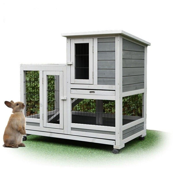 Brand New Rabbit Hutch Chicken Coop Guinea Pig Ferret Cage Outdoor With Wheels Carousel 1