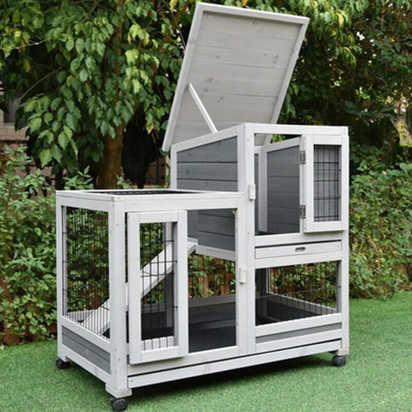 Brand New Rabbit Hutch Chicken Coop Guinea Pig Ferret Cage Outdoor With Wheels Carousel 12