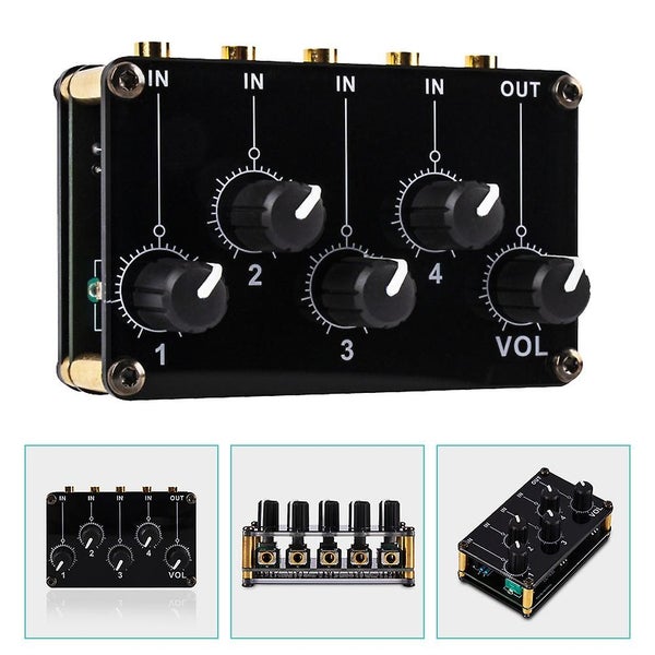 Audio Mixer 4 Inputs Stereo Line Mixer 4-way Audio Mixer Mini Audio Mixer Carousel 4