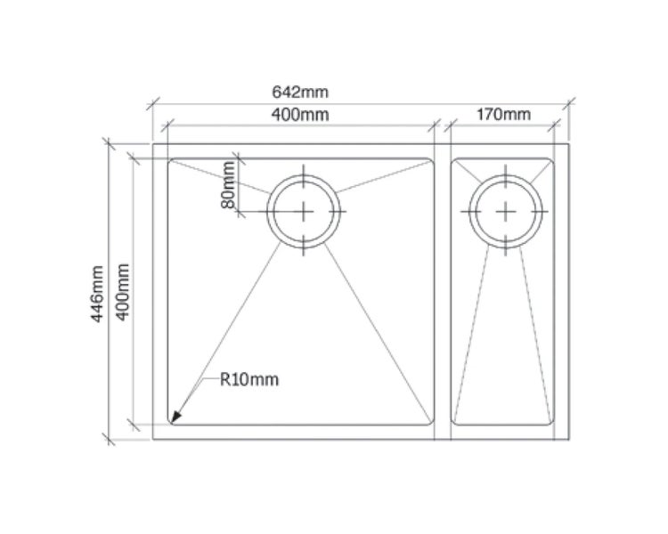 642x446mm Double Bowl Sink Stainless Steel 400+170 Carousel 2