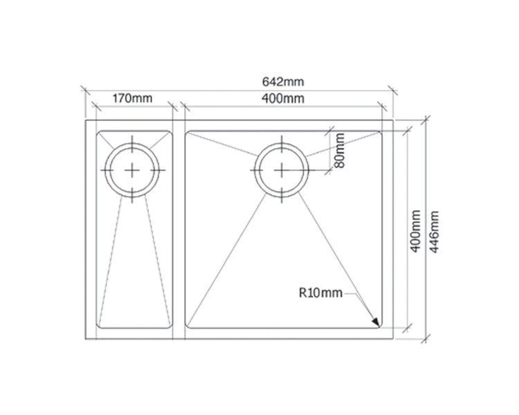 642x446mm Double Bowl Sink Stainless Steel 400+170 Carousel 4
