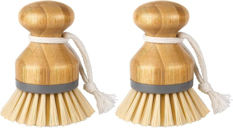 Bamboo Palm Brush Scrub Brush For Dishes Pots Pans Kitchen Sink Cleaning Pack Carousel 1