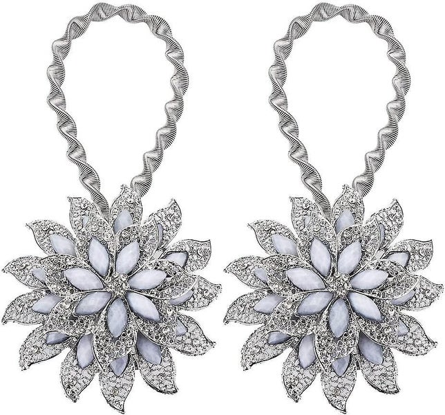 2 Pcs Crystal Curtain Magnetic Tiebacks Decorative Big Flower Curtain Clips Bu Carousel 1