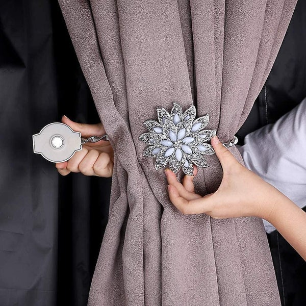 2 Pcs Crystal Curtain Magnetic Tiebacks Decorative Big Flower Curtain Clips Bu Carousel 3