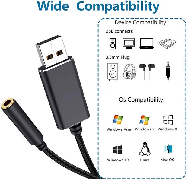 Usb Audio Adapter Usb To 3.5 Mm Audio Jack Adapter Usb External Sound Card Aud Carousel 5