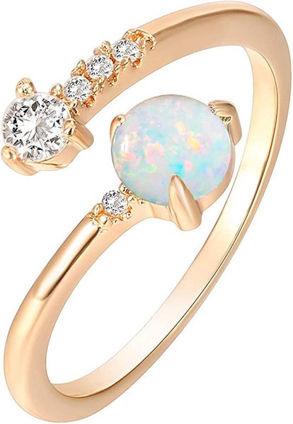 Plated Adjustable Created Opal Rings | Stacking Rings | Gold Rings For Women R Carousel 1