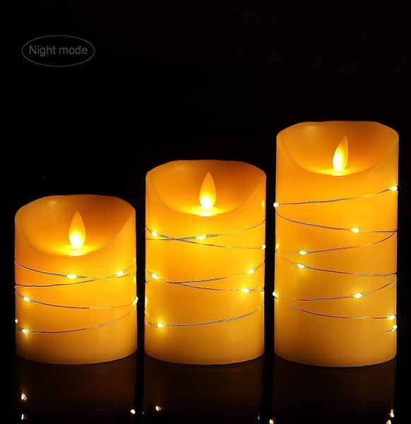 Led Flameless Candle With Embedded Light Chain 3-part Real Wax Candle With Dan Carousel 5