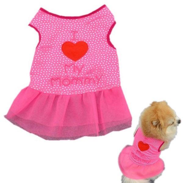 Dog Rose Red Gauze Skirt Pet Spring And Summer Clothing Back i Love My Mommy P Carousel 1