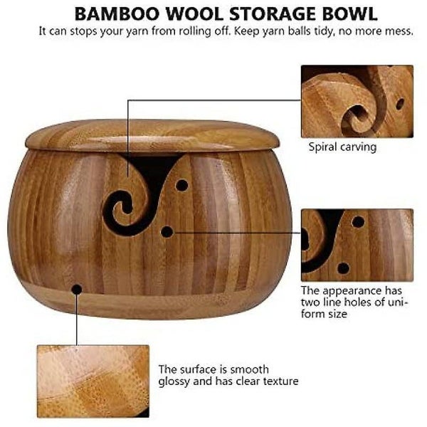 Wooden Yarn Storage Bowl Handmade Weaving Thread Bowl With Removable Lid Threa Carousel 2