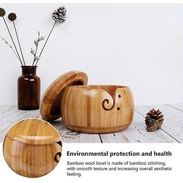 Wooden Yarn Storage Bowl Handmade Weaving Thread Bowl With Removable Lid Threa Carousel 5