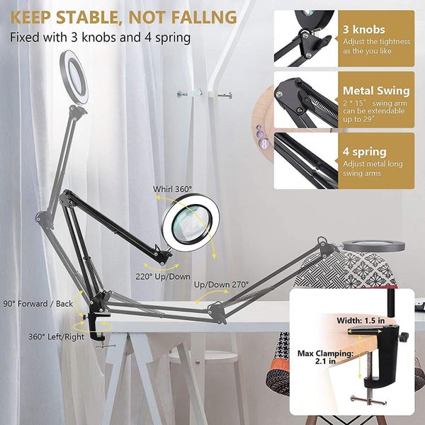 Led Magnifying Lamp With Clamp 1500 Lumens Stepless Dimmable2.25x Carousel 2