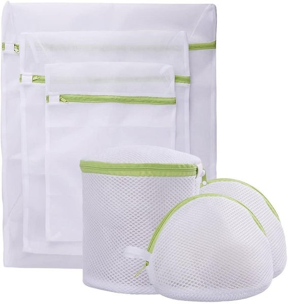 Mesh Laundry Bag Set Of 6 White Delicate Durable Polyester Wash Bags With Zipp Carousel 1