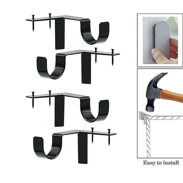 Heavy Duty Metal Curtain Pole Holder - Set Of 4 Window Rod Brackets Carousel 1