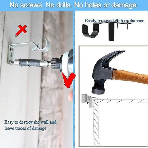 Heavy Duty Metal Curtain Pole Holder - Set Of 4 Window Rod Brackets Carousel 2