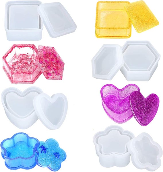 Resin Molds Box Resin Mold Silicone Mold Resin In Heart Hexagon Square Flower Carousel 1