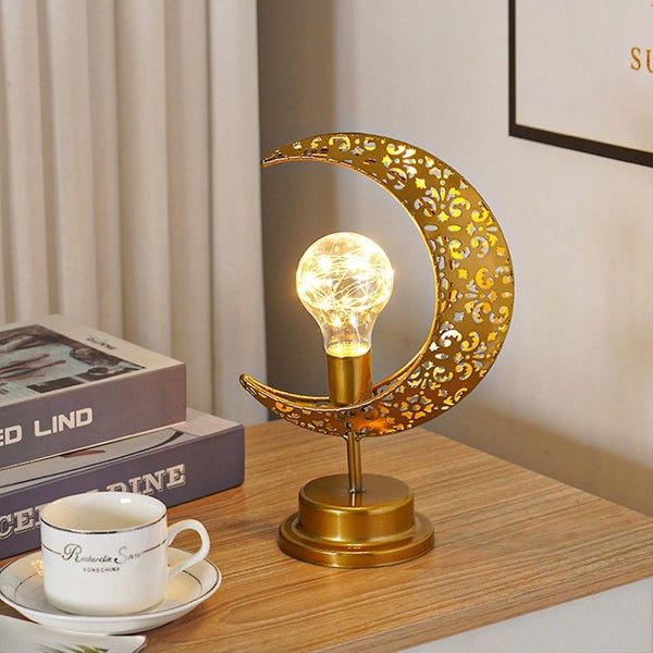 Decorative Lunar Table Lamp Cordless - Moon Shape Ramadan Desk Lamp Carousel 1