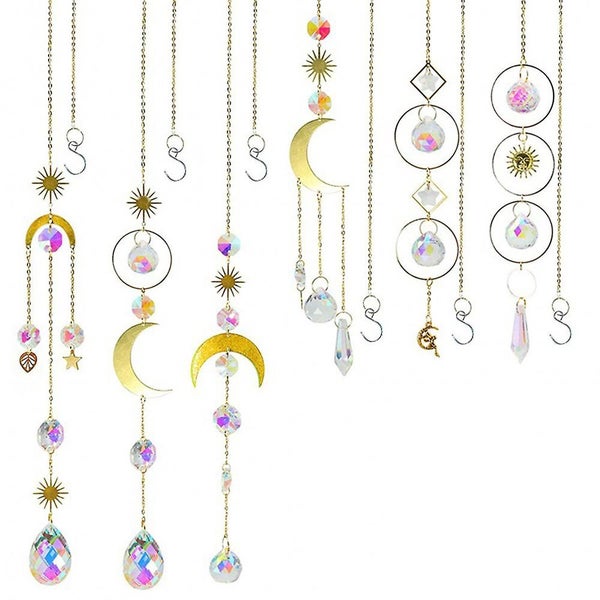 6-piece Colorful Crystal Sun Catcher Hanging Decorations With Chain Pendant Carousel 1