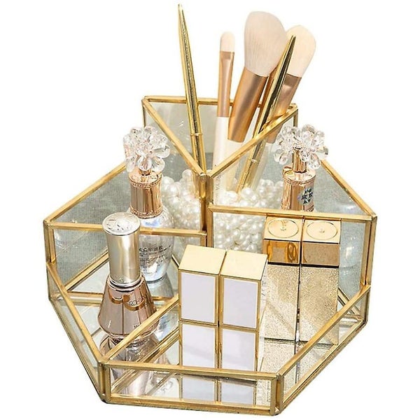 Makeup Organizer Tray Gold Beauty Organizer For Jewelry Brushes And Cosmetics Carousel 1