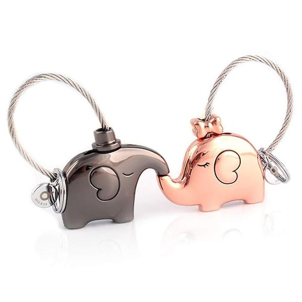 1 Pair Of Lovers Key Chain Removable Kissing Elephant Cute Key Ring Valentine Carousel 1