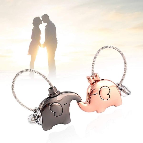 1 Pair Of Lovers Key Chain Removable Kissing Elephant Cute Key Ring Valentine Carousel 2