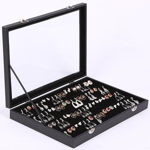 Length 35cm Width 24cm Height 4.5cm Black Leather Stud Earrings Jewelry Box Carousel 1