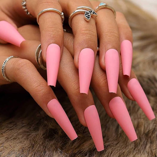 Pink Coffin False Nails - Matte Extra Long Press On Nails - Acrylic Full Cover Carousel 1