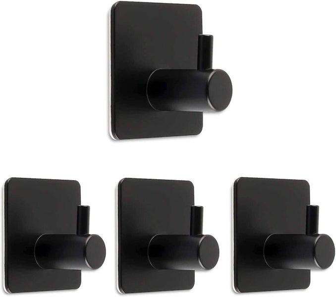 Stainless Steel Black Adhesive Hook - 8kg Max Bathroom Wall Hook - Self Adhesiv Carousel 1