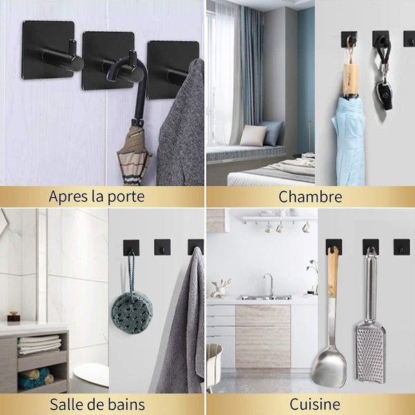 Stainless Steel Black Adhesive Hook - 8kg Max Bathroom Wall Hook - Self Adhesiv Carousel 2