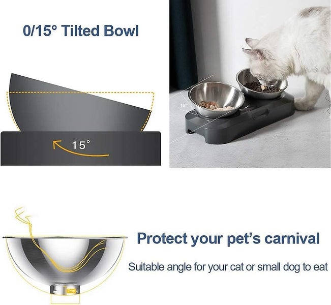 Tilted Cat Food Bowls Stainless Steel Elevated Stand 15 Slanted Raised Small D Carousel 2