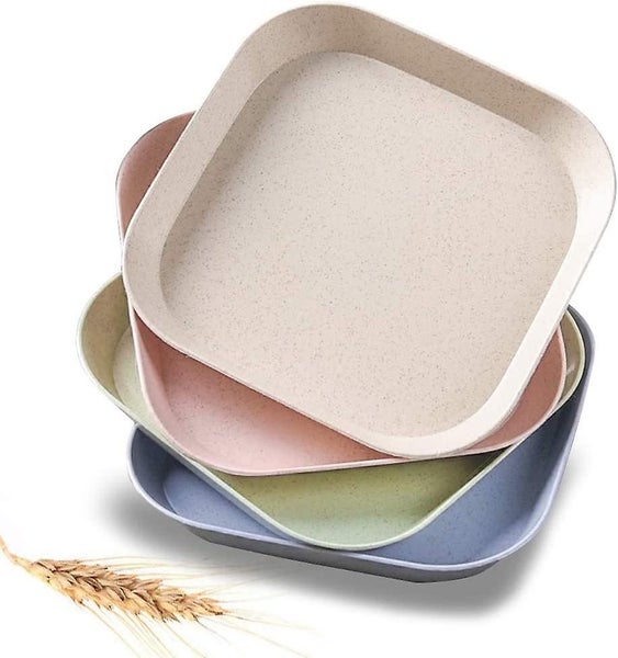4 Assiettes Squares De 15 Cm En Paille De Bl Incassables Et Lgres Pour Amuse-b Carousel 1