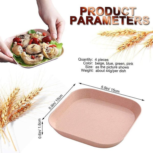 4 Assiettes Squares De 15 Cm En Paille De Bl Incassables Et Lgres Pour Amuse-b Carousel 2